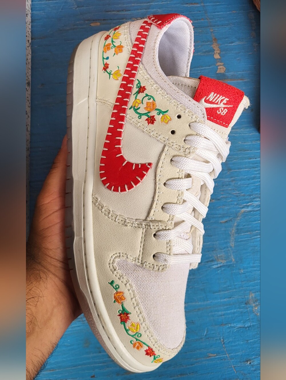 Nike SB Women's Cream & Red Embroidered Skate Sneaker